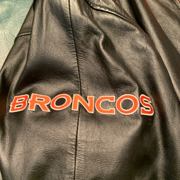 All leather “Denver Broncos” black and navy leather coat, fully lined - Picture 7 of 12